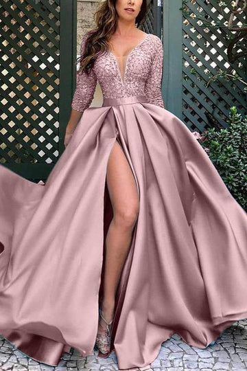 Woochic robe cocktail grand taille dorage ourlet dentelle paillettes col en V et traîne,soirée rose S